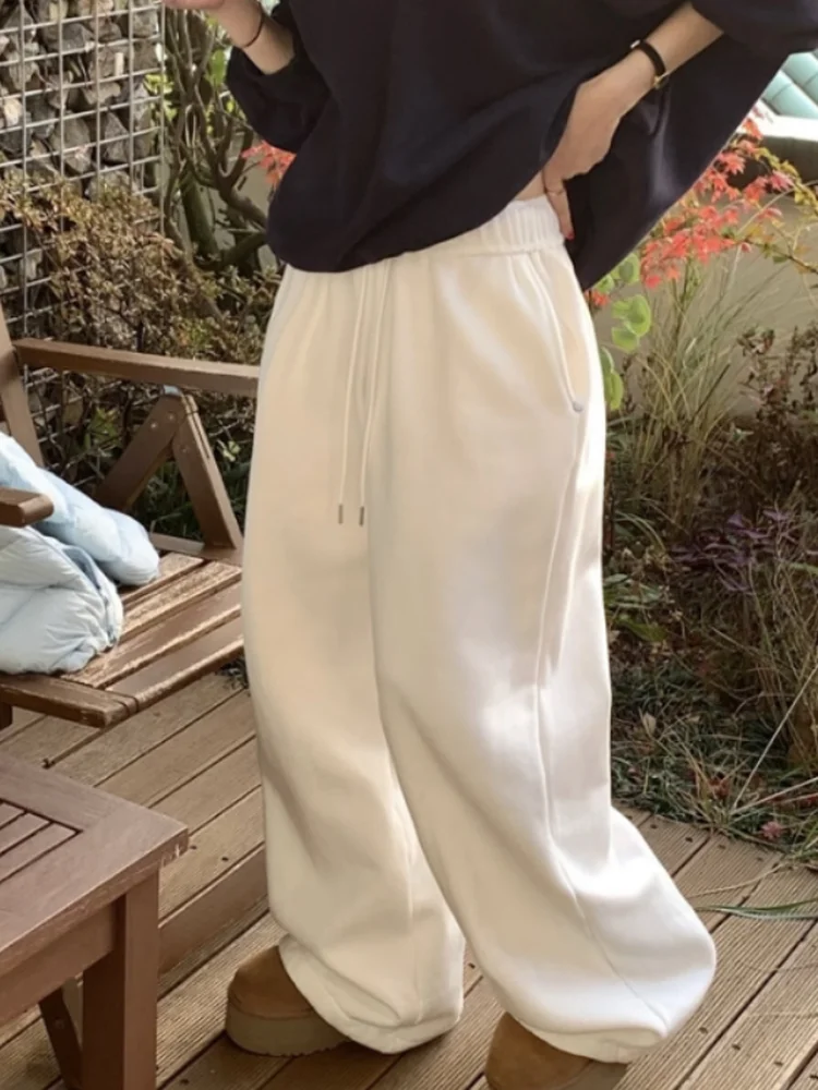 

Women's Fce Lined Casual Trousers Chic Loose Dstring Thiened Warm Autumn Winter Straight Leg Sweatpants Long Pants