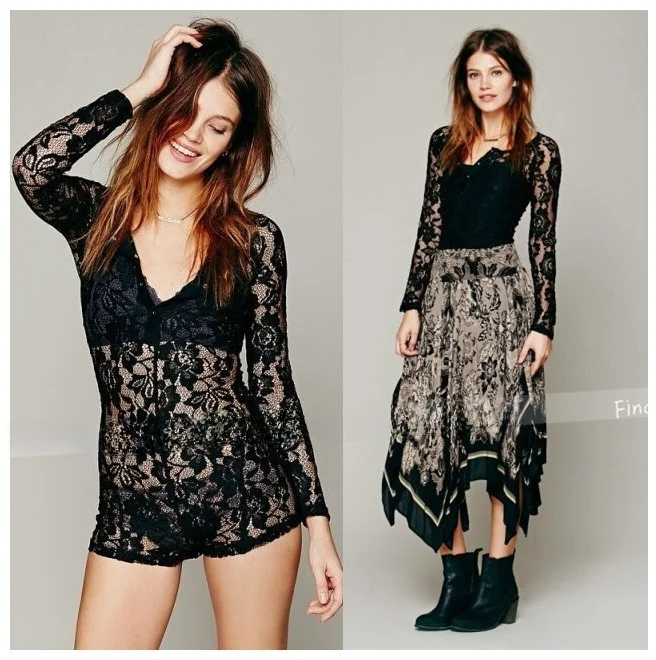 Bla Full Lace Slim Fit Long Sve V-Ne-Piece Sexy évider Faion Street Sle femmes été pantalons décontractés