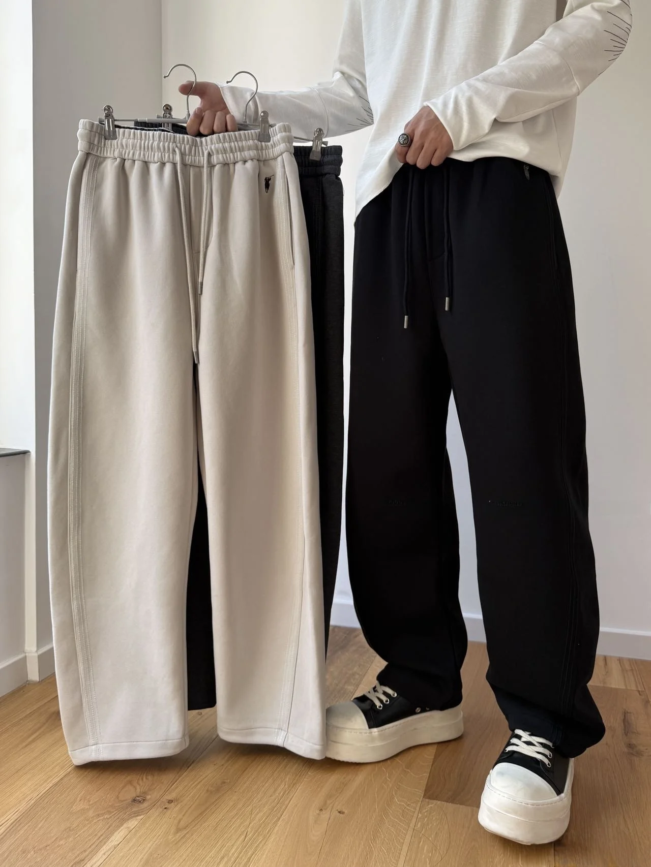 

American Sle Casual Pants Men's Fce Lined Thiened Knife Loose Straight Leg Knitted Sweatpants Trendy