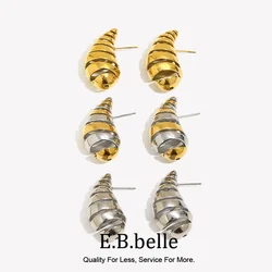E.B.belle Thread Hollow Water Drop Earrings Fashion 316L Stainless Steel Silver Color Earrings for Women 18K Gold Plated Jewelry