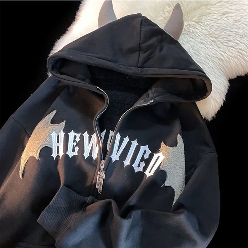 Couples Winter Devil Sweatshirt Clothing Casual Hooded Jacket Embroidered hoodie Y2K Jackets Coats New Jacket In Autumn 2024