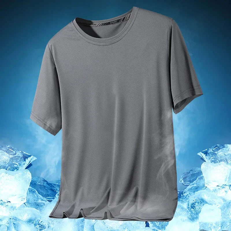 

Men's T-Shirt New Summer Breathable Soild Short Sleeve Sports Fitness Quick Dry Ice Silk T-shirts Male 5XL 6XL 7XL Top Tees