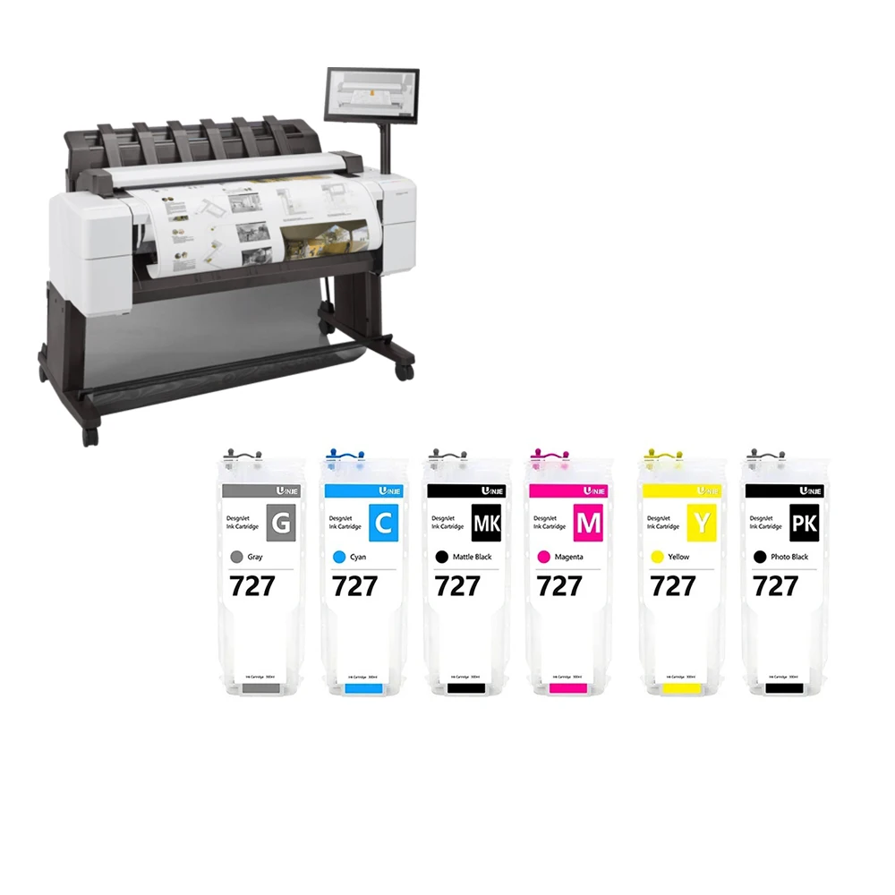 

For HP DesignJet T920 T930 T1500 T1530 T2500 T2530 Refillable Ink Cartridges With Chips For HP727 727XL Ink Cartridges 300ML