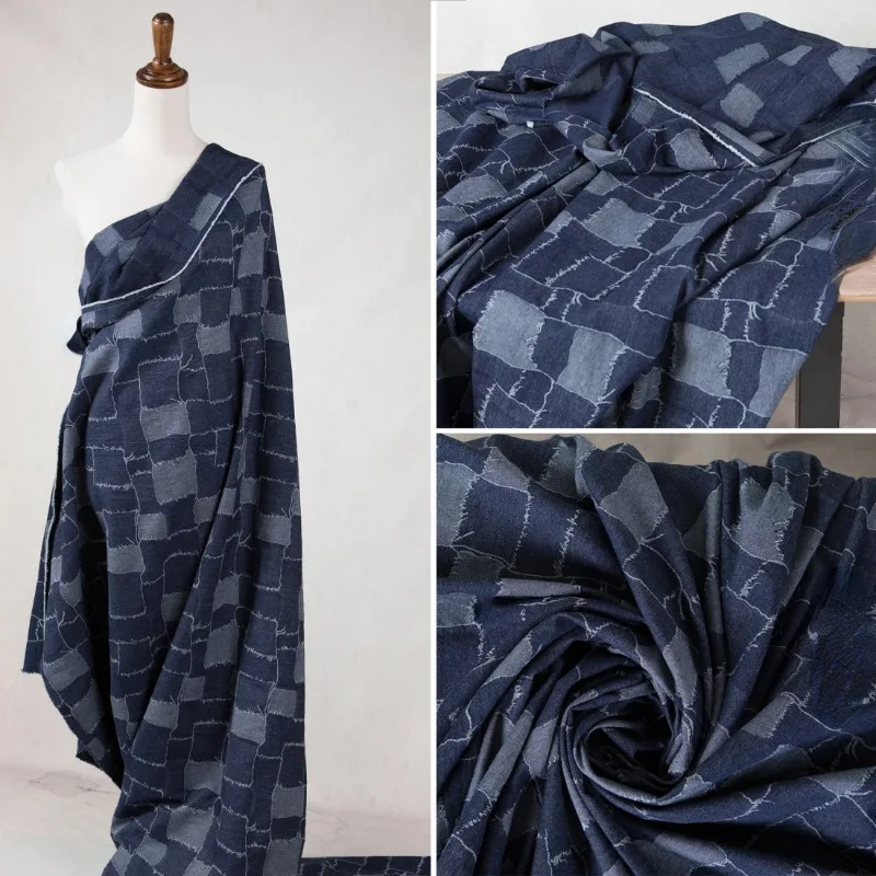 Denim Square Plaid Stitching Cloth Secondary Reconstruction Three-dimensional Creative Handmade Coat DIY Designer Cloth