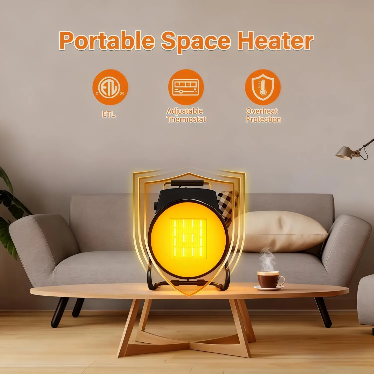 سخان سيراميك PTC محمول للفناء، سخان كهربائي خارجي ثلاثي الأوضاع للسطح، المرآب، الدفيئة