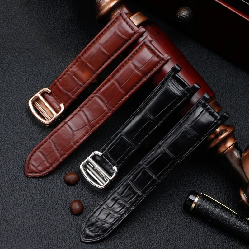 Crocodile Leather Watchband For Cartier PASHA W3108555 WJ120251 WJ11951G Alligator Watch Band 18*10mm 20*12mm Brown Black Strap