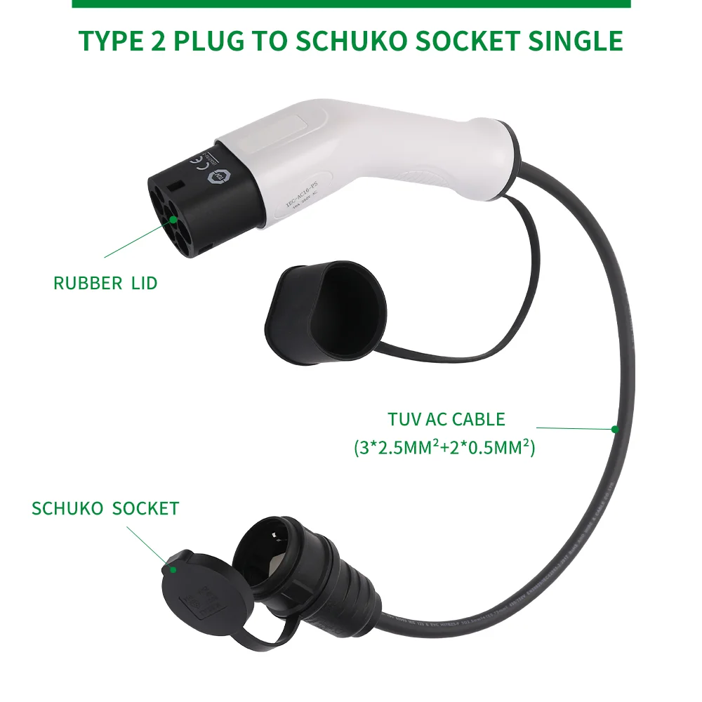 16A EV Adapter Type 2 to Schuko Socket Connecting with Schuko Plug New Energy Charger EV Charging Piles Portable Charging Cable