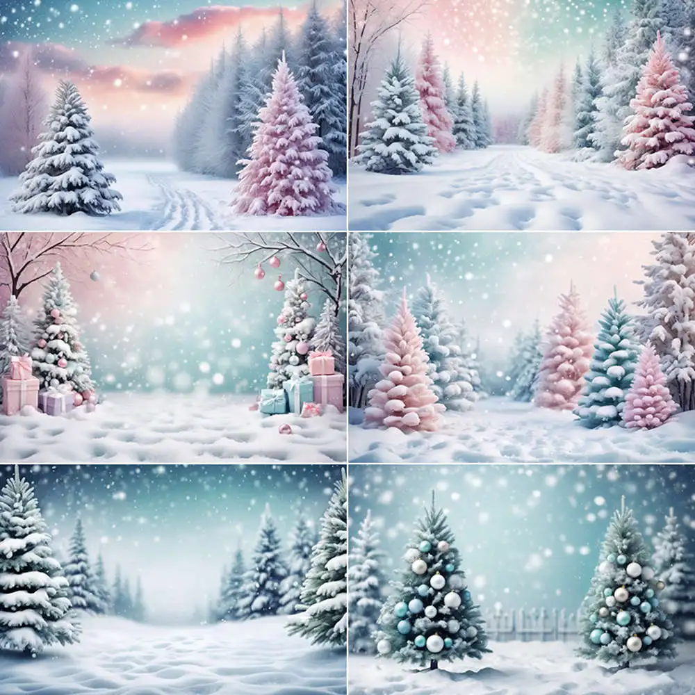 

MOON.QG 2024 Christmas Balls Trees Gifts Photography Backdrop Snow Winter Scenery Photo Background Photographic Studio Back Drop