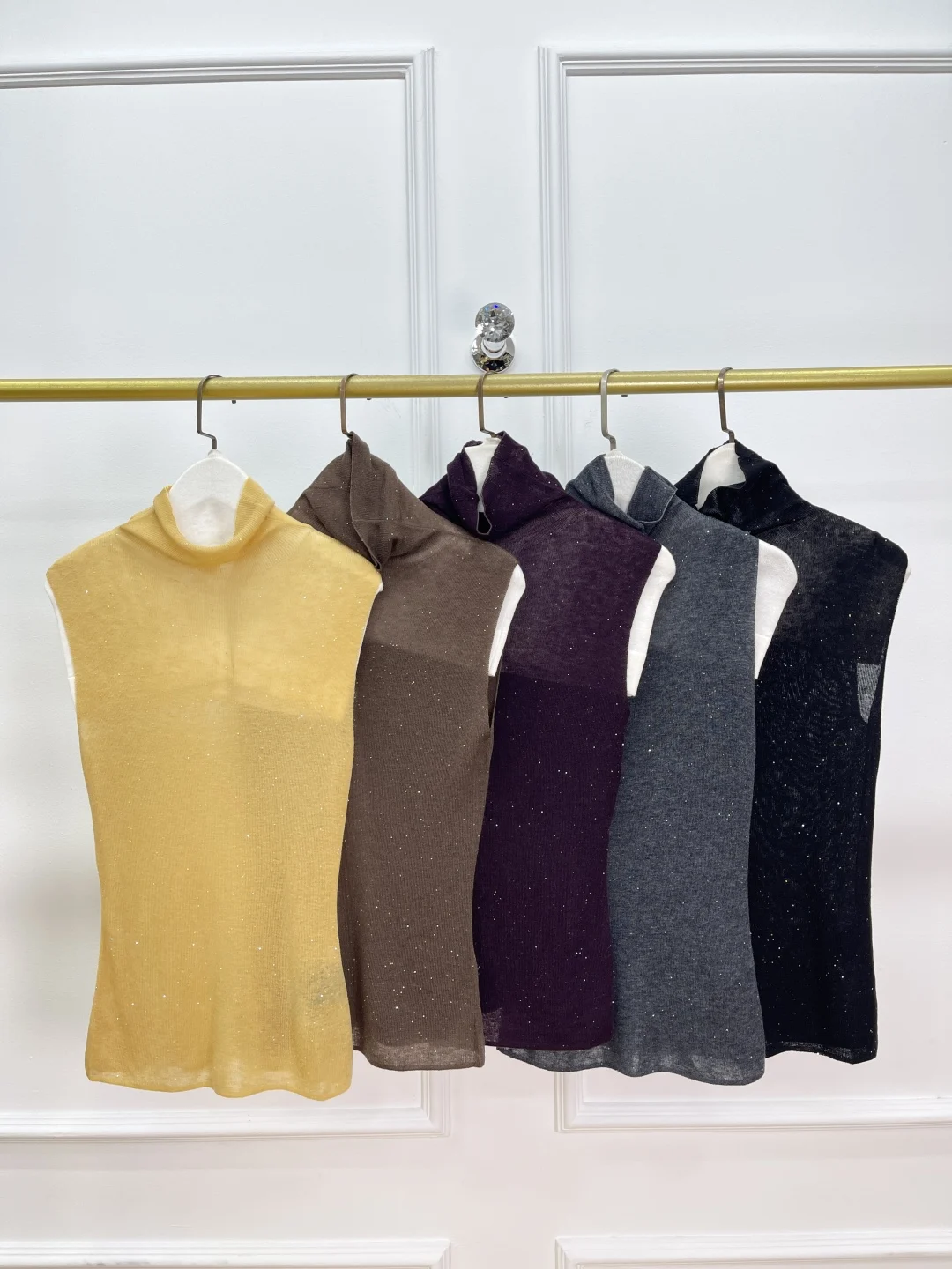 

Women's Pure Cashmere Knitted Vest Turtleneck Sleeveless Solid Color Slim Sweater