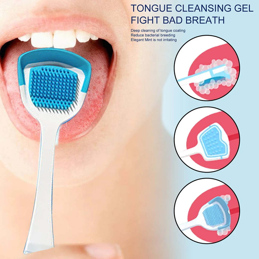 Tongues Cleaner Gel with Soft Bristle Tongue Brush Long-lasting Minty Fresh-Breath Tongue Scraper Cleaner Kit For Oral Care