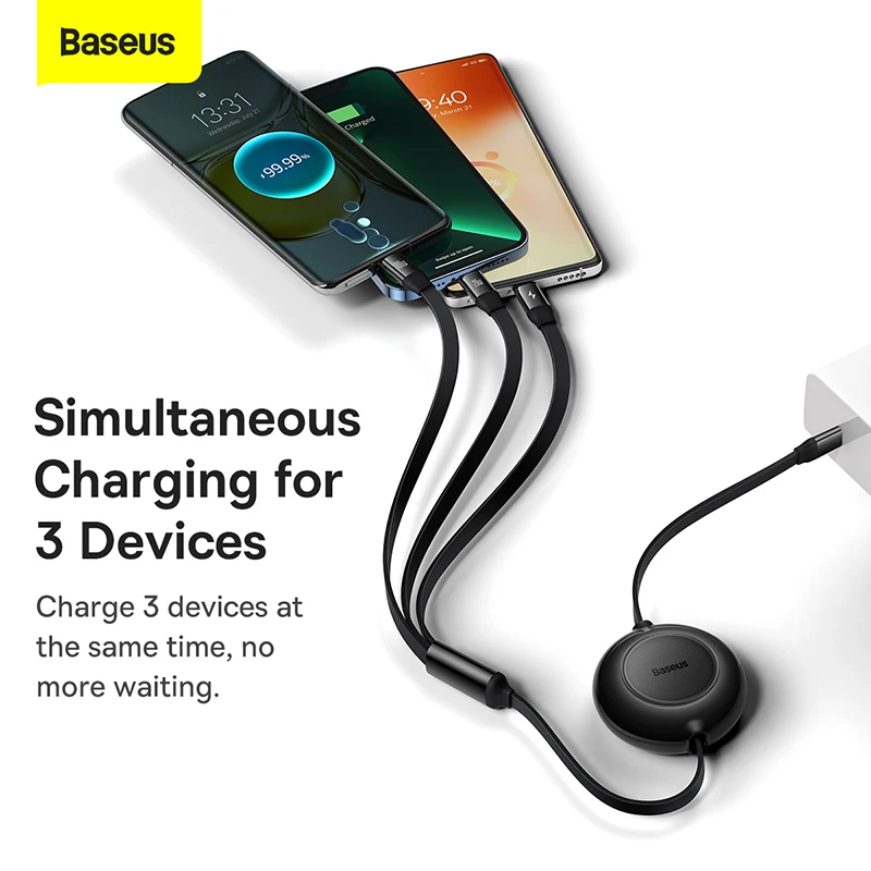 Baseus Flash Series Ⅱ One-for-three Fast Charging Cable Type-C to M+L+C 100W 1.5m