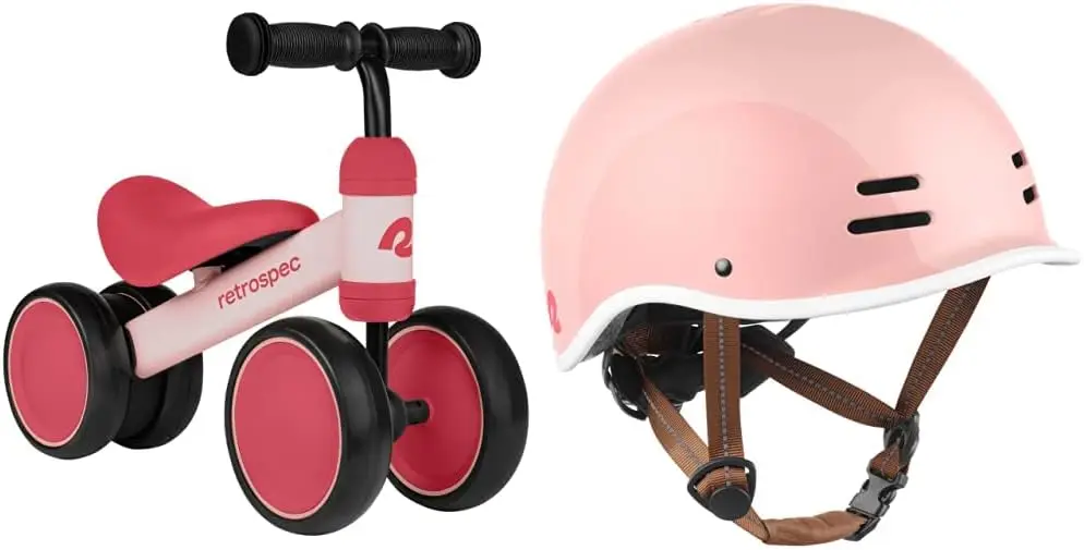 크리켓 베이비 워커 밸런스 바이크 (4륜, 12-24개월용) - 블러쉬 바이크 + 헬멧 - 유아용 자전거