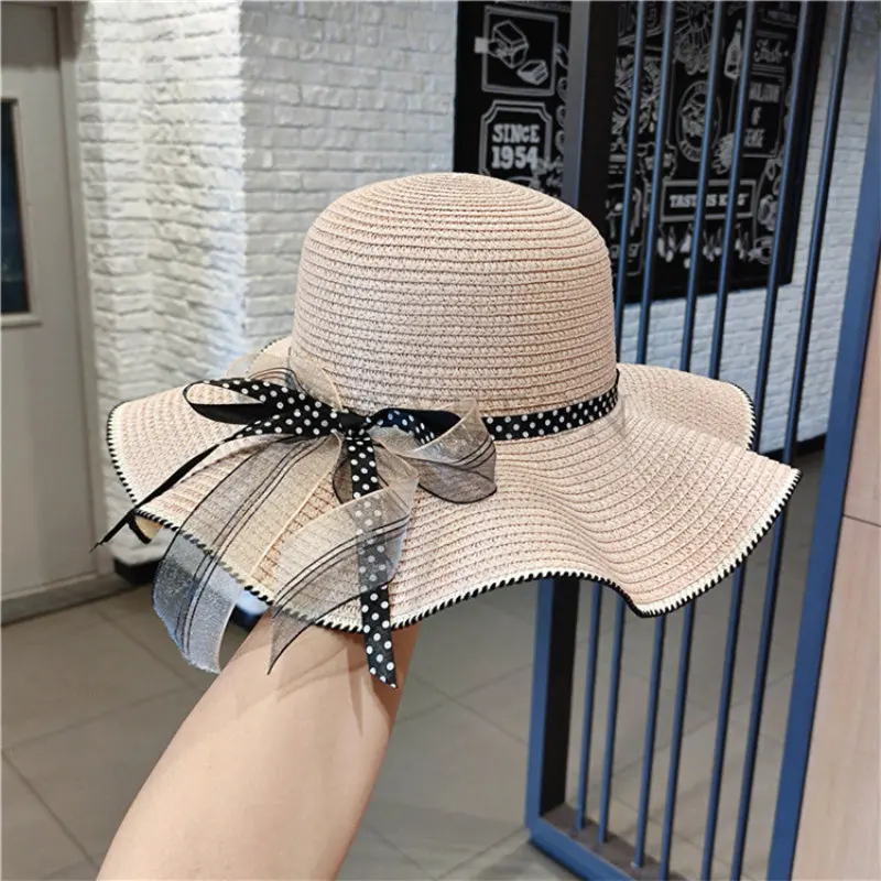 Bucket Hat Beach Summer Straw Hats for Women Flat Top Ribbon Bowknot Elegant Luxury Straw Women Summer Hats Sombreros De Mujer