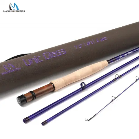 MAXIMUMCATCH 7.5-8.5ft 3-5WT Unic Glass Hybrid Fly Rod Fast Action Carbon-Fiberglass Composite Fly Fishing Rod