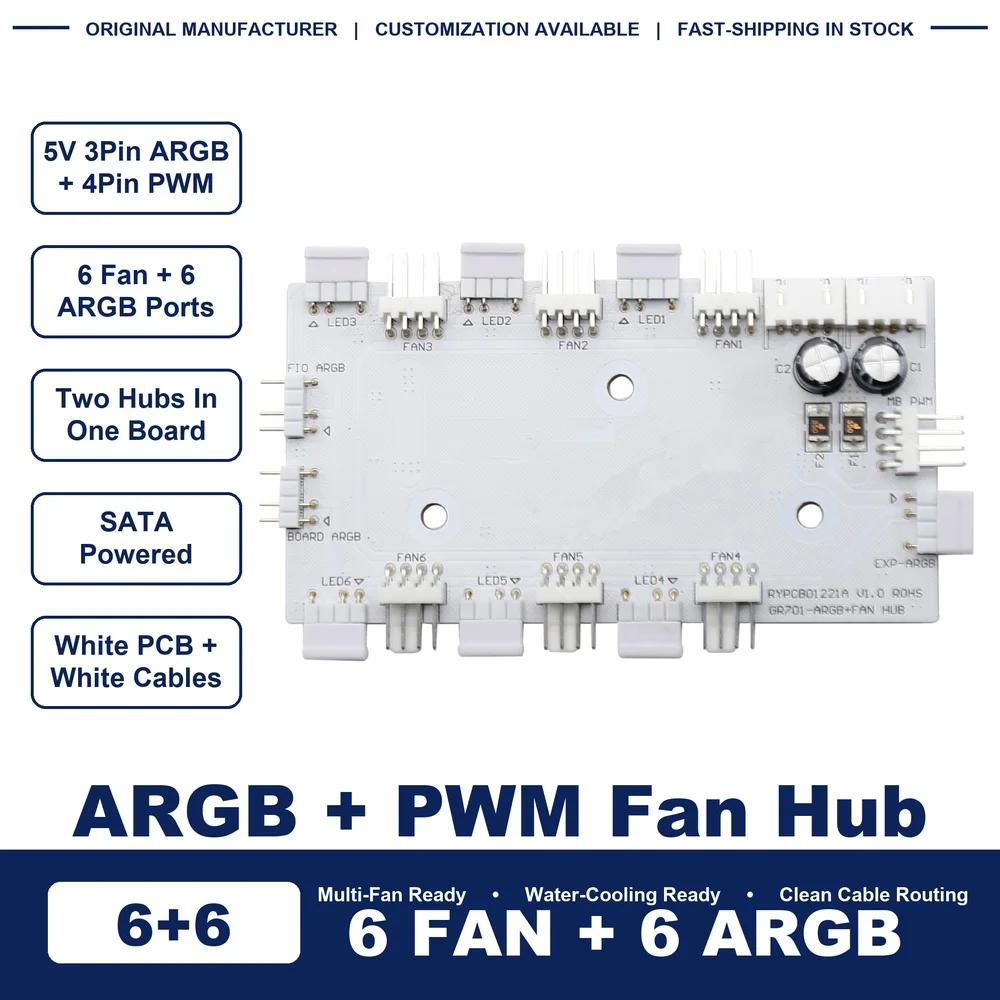 5V 3Pin ARGB & 4Pin PWM Fan Hub SATA Powered PC Case Fan Splitter Extension Cable for Computer Cooling