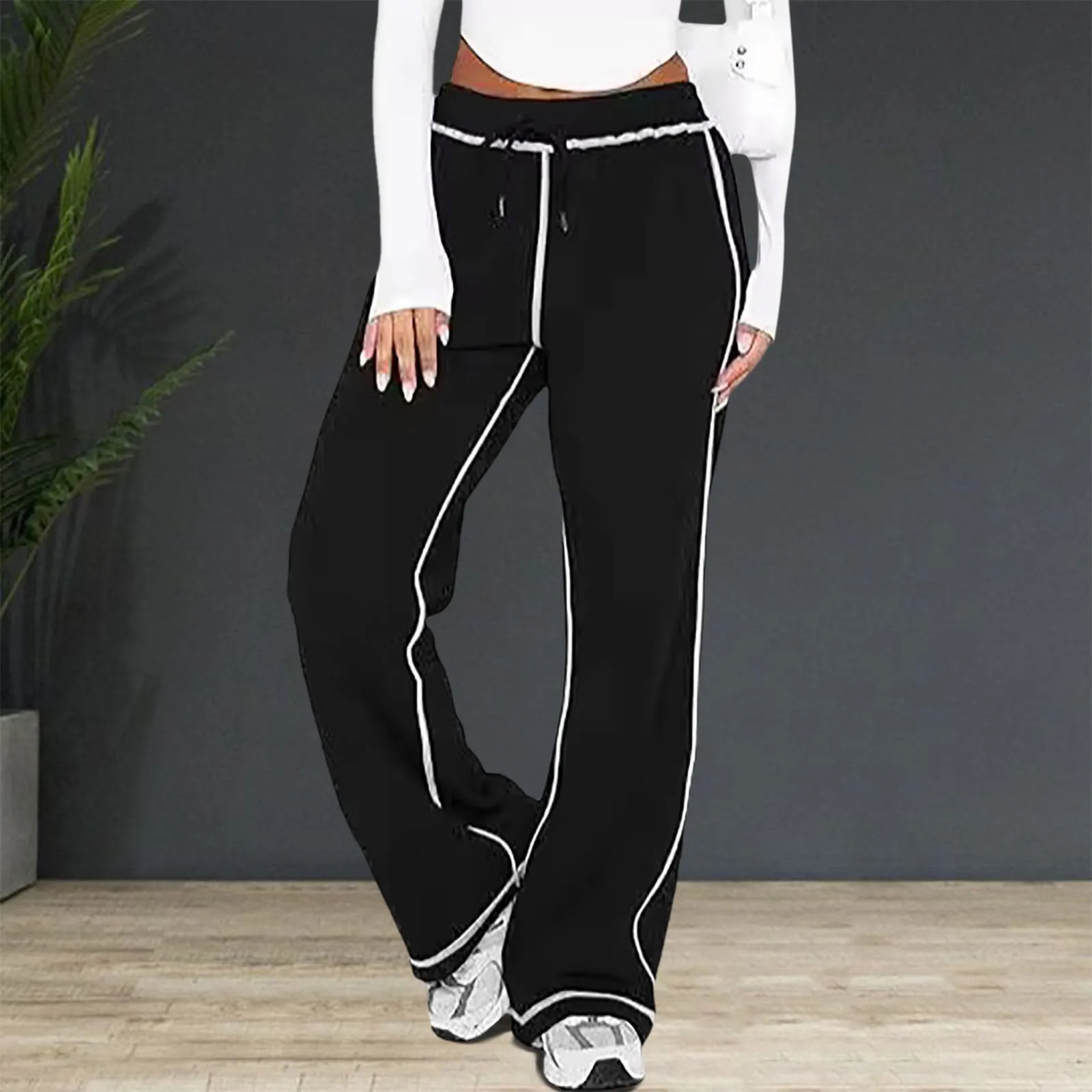 

Autumn Winter New Fleece Sweatpants Women Casual Drawstring With Pockets Loose Straight Leg Pants Fashion Warm Joggers Trousers