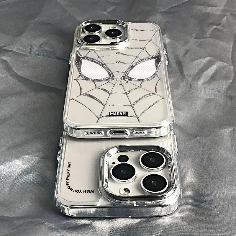 حافظة هاتف لهاتف آيفون 16 15 14 13 12 11 Pro Max 16e XR XS Max 7 8 Plus 7+ 8+ 11Pro 12Pro غلاف الرجل العنكبوت الشفاف