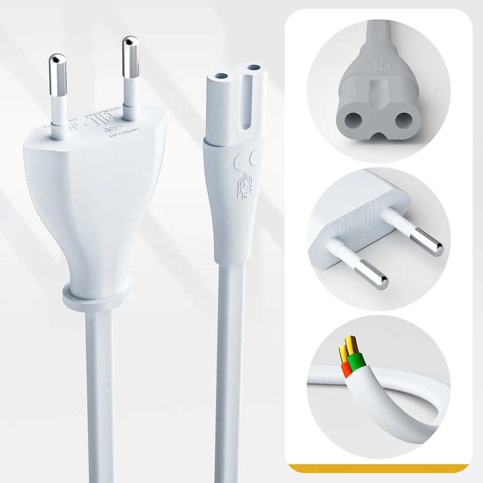 Cable de alimentación europeo premium TPE de 2 clavijas EU a IEC C7 para XiaoMi PS5 PS4 Apple TV Xbox Mac Mini