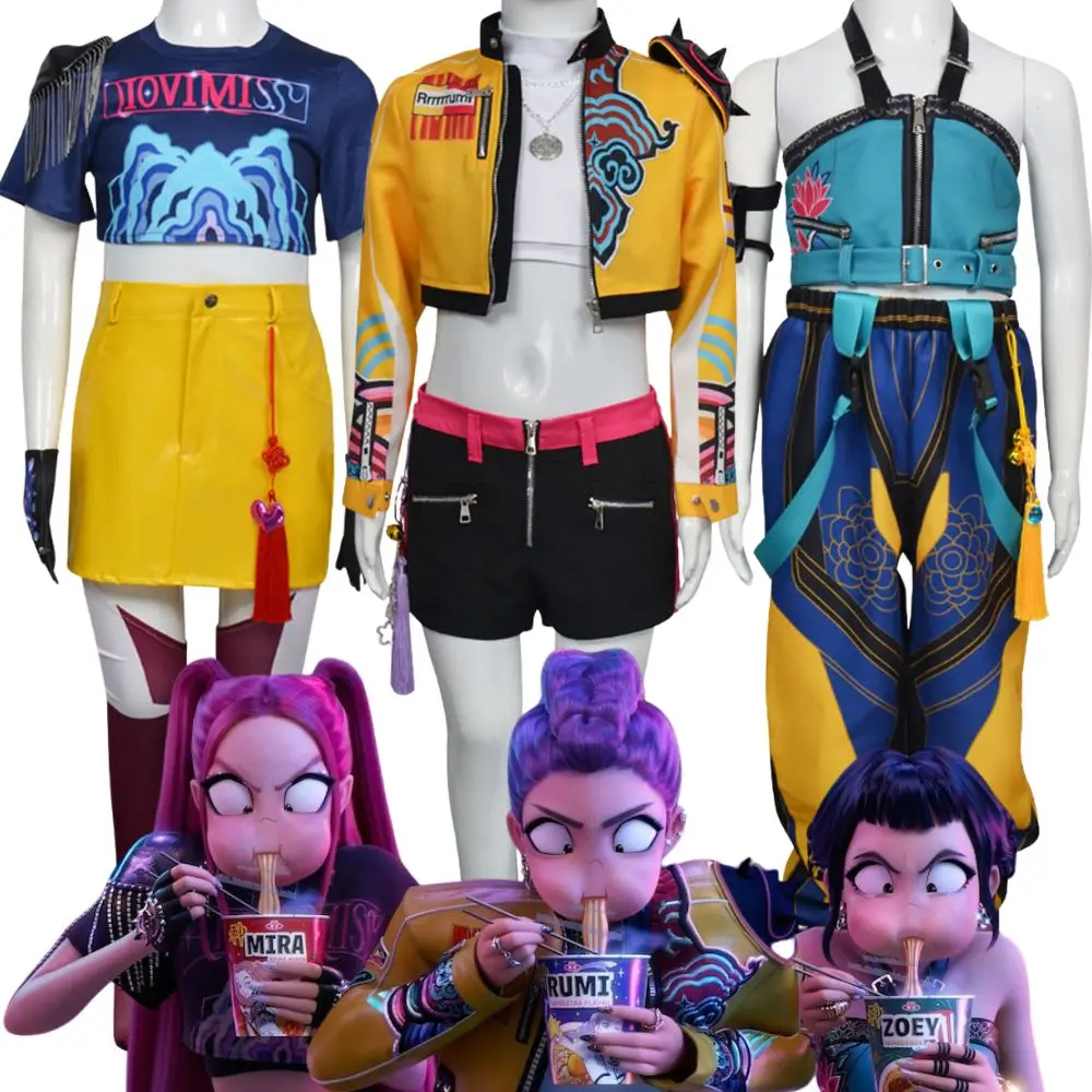 Kpop Demon Hunters Rumi Zoey Mira Cosplay Kids Child Girls Costume Huntrix Group Idol Roleplay Outfits Halloween Carnival Suit