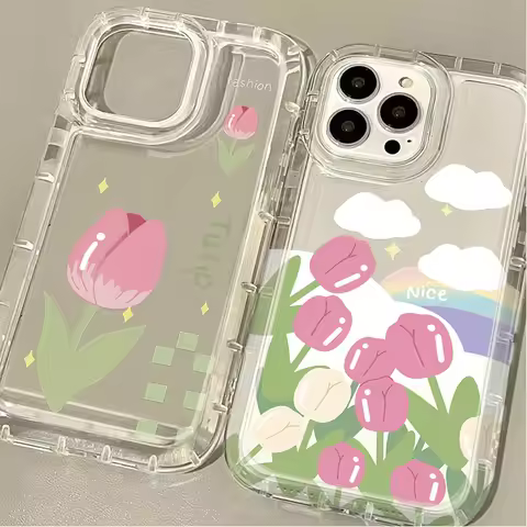 Pink Tulip Cartoon Soft Clear Case for Samsung Galaxy A15 A55 A05 A05S A14 A24 A13 A23 A73 A12 A22 A32 A52 A52S A72 A31 A51 A71
