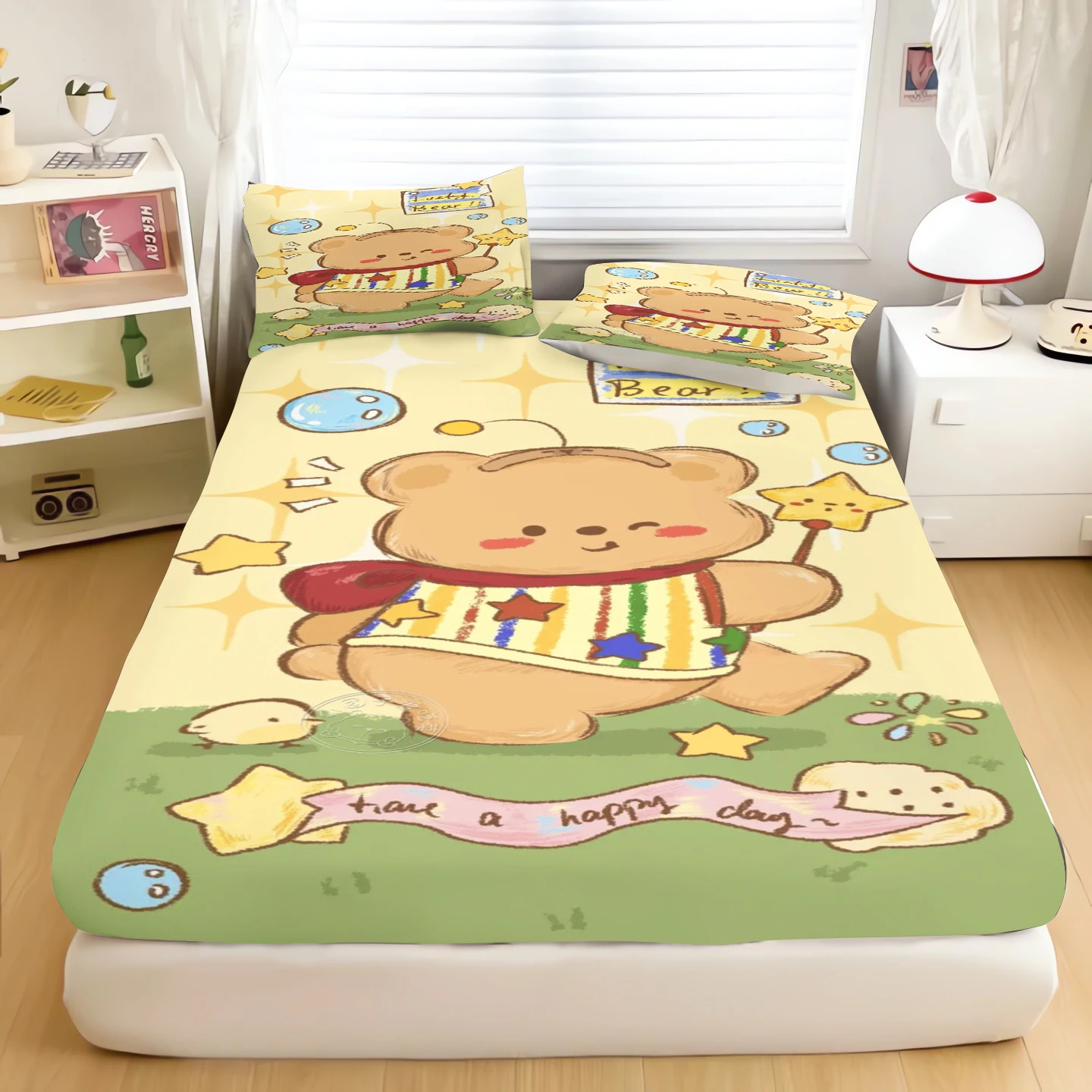 Cartoon Cute Little Bear Fitted Sheet For Bed Sheets Sets Coverage Cover Elastic Children'S Bedroom Brightly Colored Bedding
