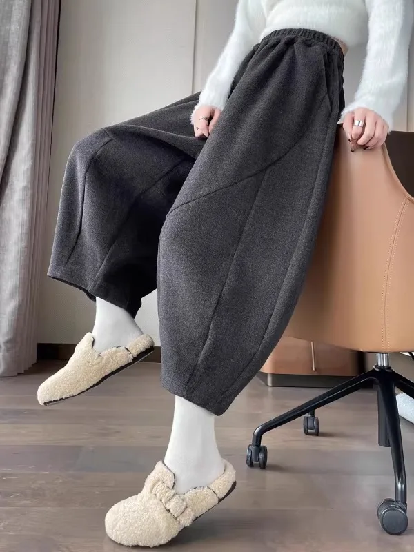 

Шерстяные брюки-палаццо с высокой талией для женщин: повседневные, свободные, комфортные, не мнущиеся, на осень-зиму-весну