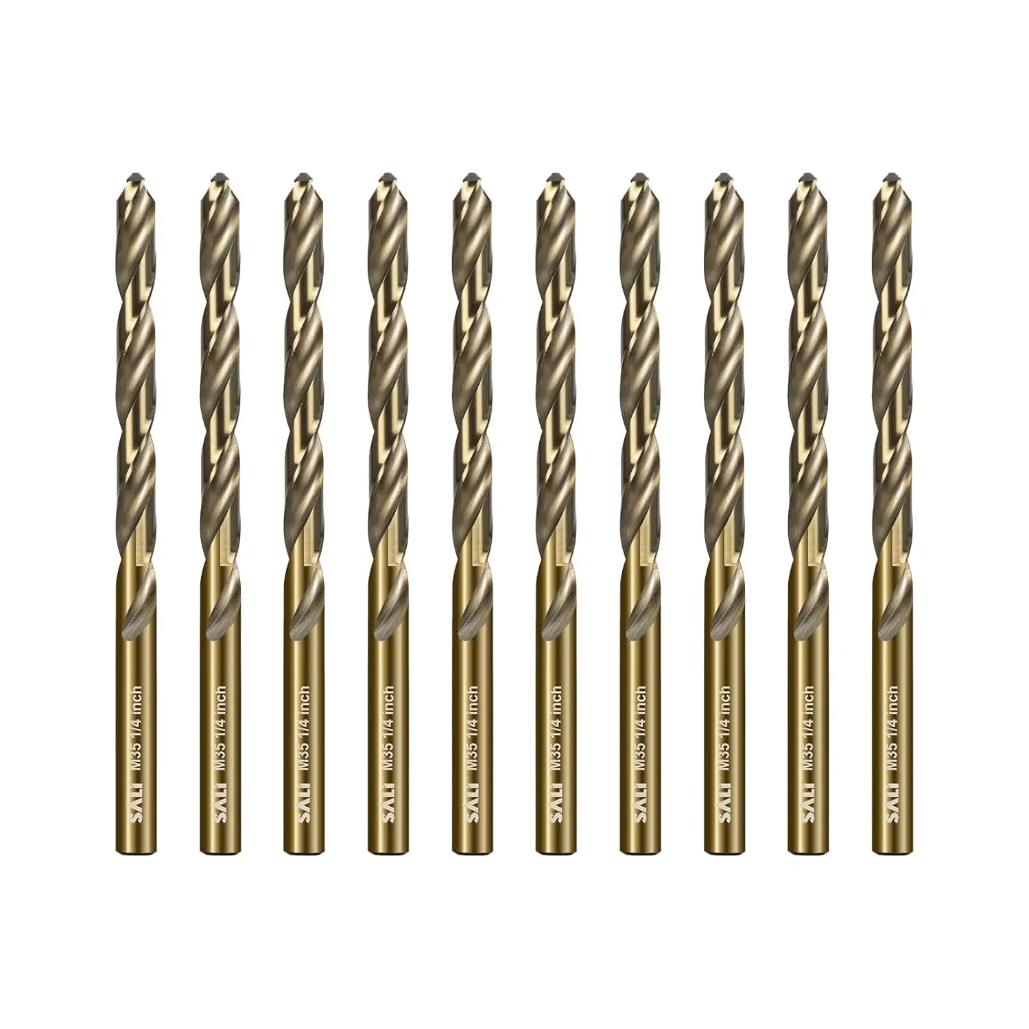 

10Pcs 1/4" M35 Cobalt Drill Bit Set for Hardened Metal, Stainless Steel, Cast Iron, Wood & Plastic, with Index Case