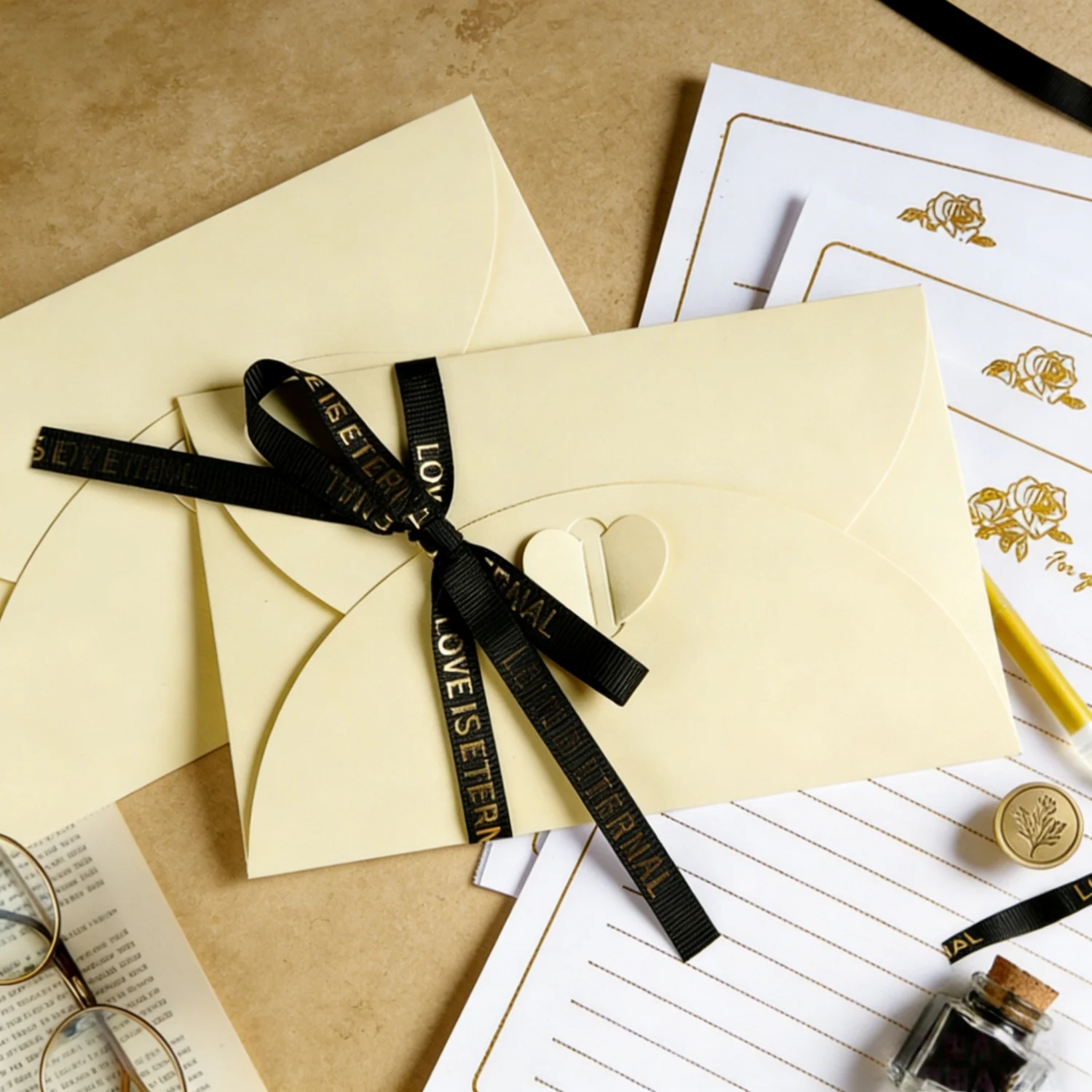 

Premium Gold Foil Stationery Set Vintage Letter Paper Envelopes for Romantic Love Letter Wedding Anniversary Gift Stationery