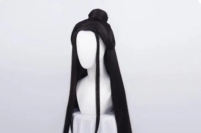 Peruca de cabelo preto universal para Cosplay, Tian Guan Ci Fu, Battle Royale, Peruca Chip Bun, 90cm