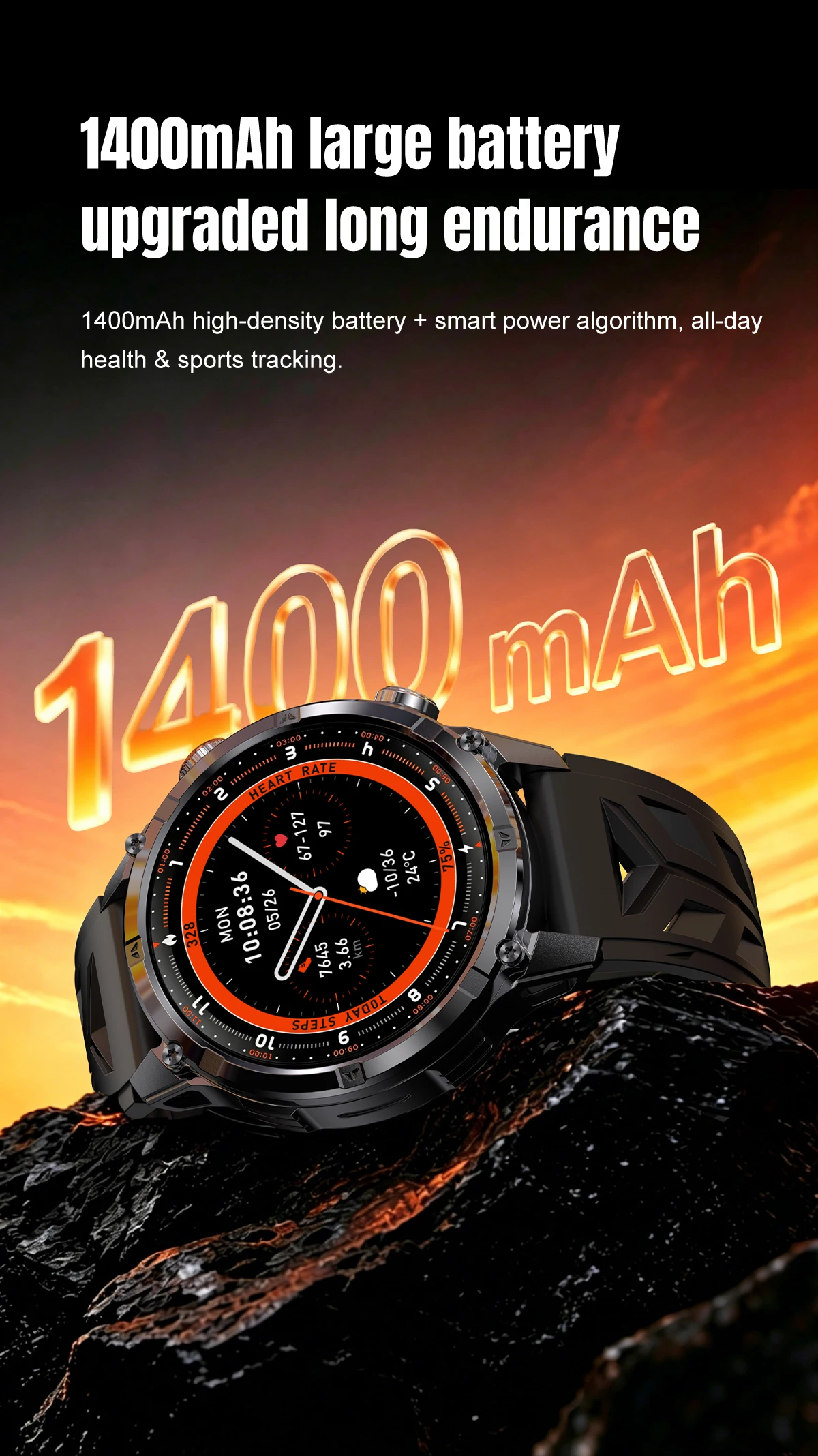 2026 neue 1400mAh Ultra-Langzeit-Standby-Smartwatch, speziell für Outdoor-Abenteuersportarten, drahtlose Kommunikation und Kompass entwickelt. – Detail 8