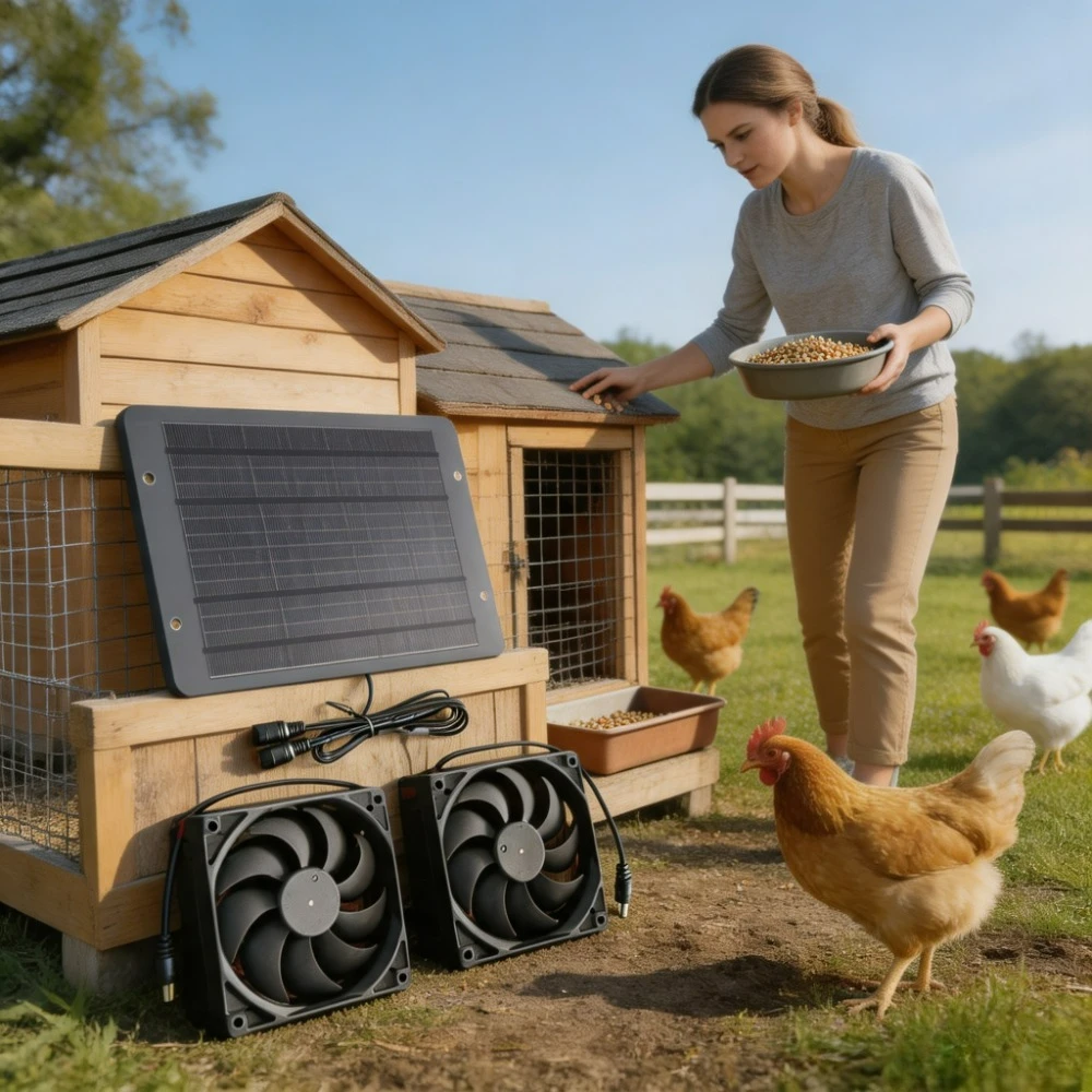 10W 15W Waterproof Energy Efficient Solar Driven Dual Vent Fan Exhaust Cool Machine for Chicken Coop Dog House RV Camper Van