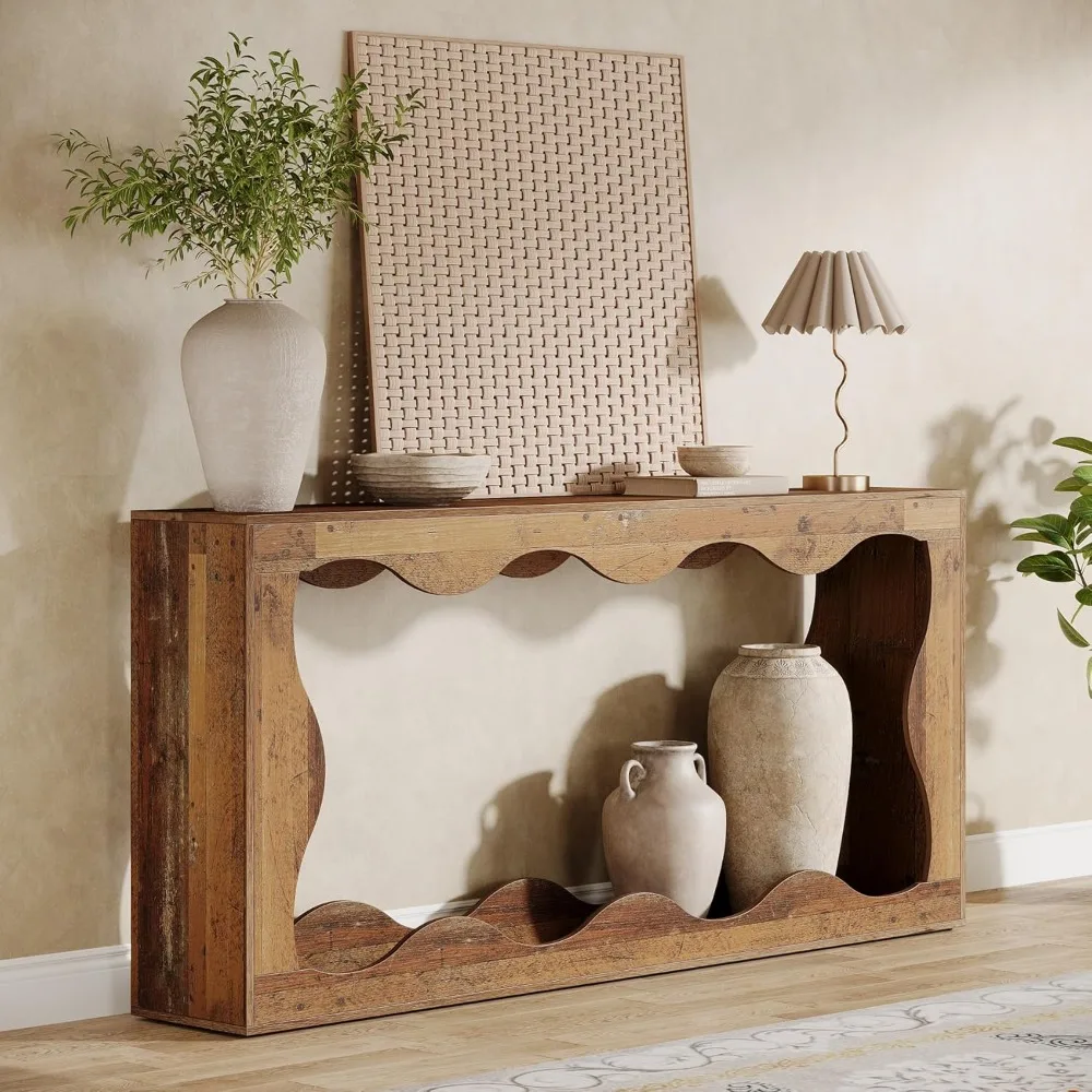 63 Inches Farmhouse Console Table with Storage, Couch Table Behind Sofa, Long Entryway Sofa Station, Narrow Console Stand