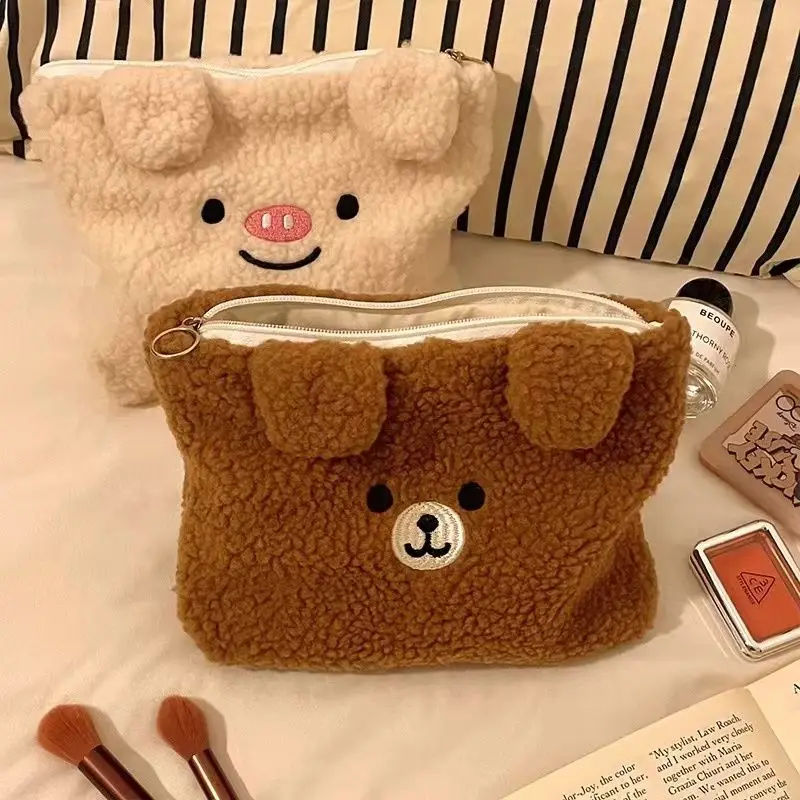 Kawaii Rilakkuma Plush Makeup Bag Cartoon Creative Pig Portable Toiletry Storage Bag Cosmetics Storage Bag Girl Holiday Gifts ﻿