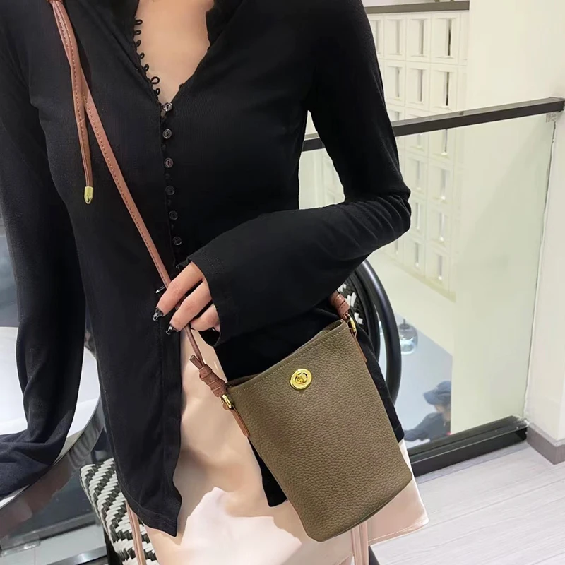 Genuine Leather Mini Bags For Women Luxury Designer Handbags Purses 2024 New In First Layer Cowhide Lychee Texture Lock Shoulder