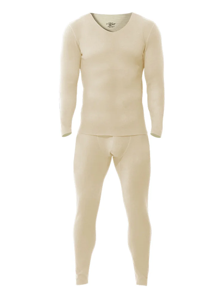 

2PCS Men's seamless thermal underwear, fleece - lined and thickened, single - piece long - sleeve base - layer wool thermal top