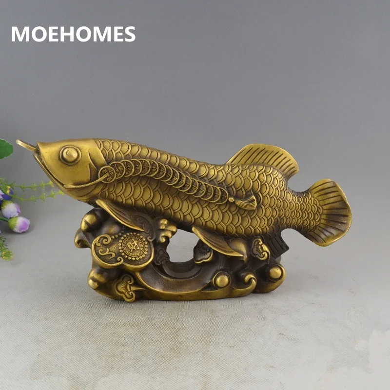 MOEHOMES free ship China copper Gilding 2 colour fengshui wealth carp fish statue family decoration metal crafts