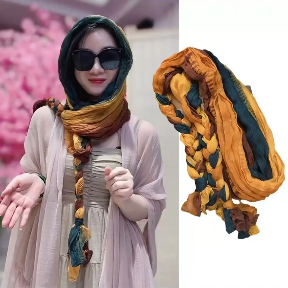 

Fashion Accessory Handwoven Silk Scarf Long Sun Protection Sunscreen Scarf Pleated Beach Shawl Women