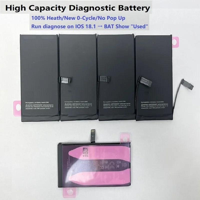 

5PCS High Capacity Diagnostic Battery Rechargeable 100% Health No Pop Up Window Diagnosed On IOS 18 For Iphone 13 14 15 ProMax