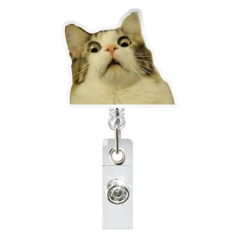 Funny Cat Nurse Badge Reel Kitten Animal Work Card ID Card Holder Cat Expression Telescopic Retractable Badge Holder