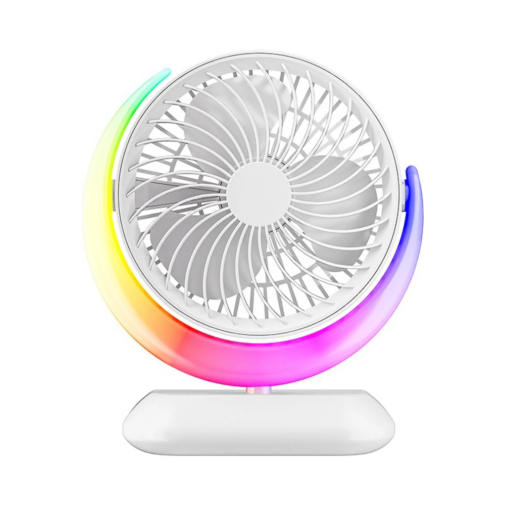 พัดลมตั้งโต๊ะแบบปรับความเร็วได้3ระดับพร้อมไฟพัดลมพกพา1200มิลลิแอมป์ชั่วโมงสีสันสดใสสำหรับเดินทางไฟสำหรับบ้านกลางคืนสำนักงาน