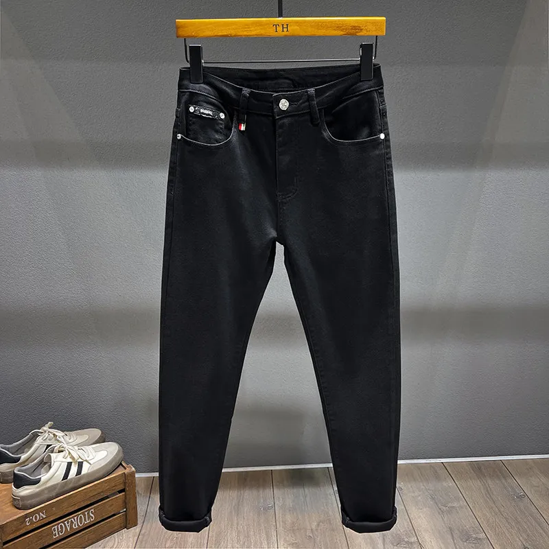 

Мужские джинсы премиум-класса, черные, 2026, новая трендовая коллекция, эластичные, осенние, зауженные, повседневные, узкие, длинные брюки