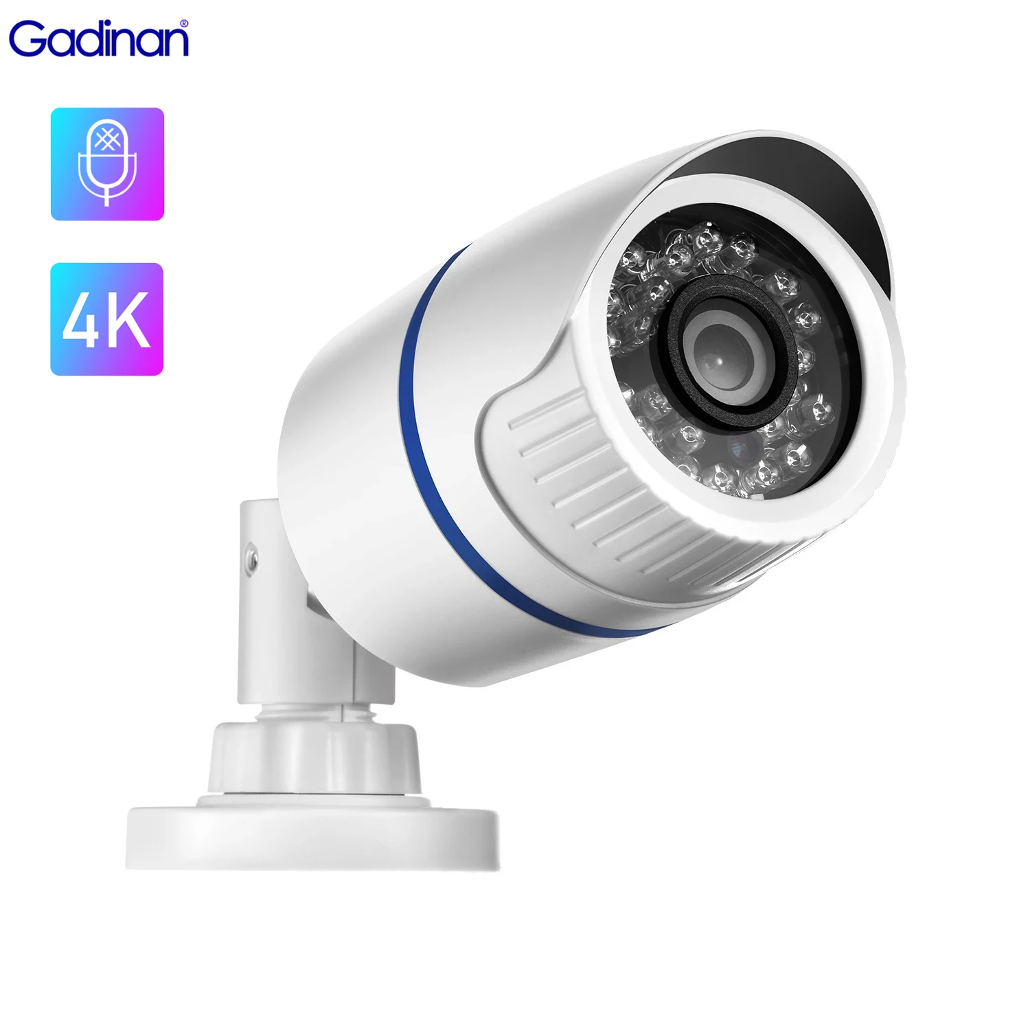 Gadinan 3840*2160 8MP 5MP 4MP Audio POE IP Camera Street Outdoor Motion Detection Bullet CCTV Night Vision Security Protection