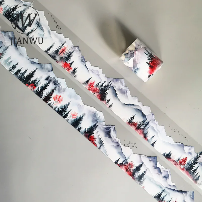 JIANWU 50mm*200cm Vintage Forest Mountain Landscape Material Collage Scrapbooking PET Tape Creative DIY Journal Stationery
