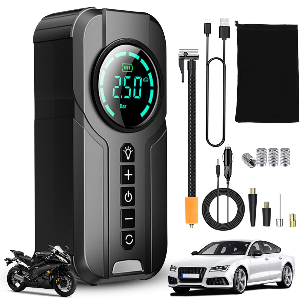 

Electric Tire Inflator LCD Display Electric Air Pump Inflator Wireless Air Compressor for Car Bicycle Motorcycle Tires and Balls