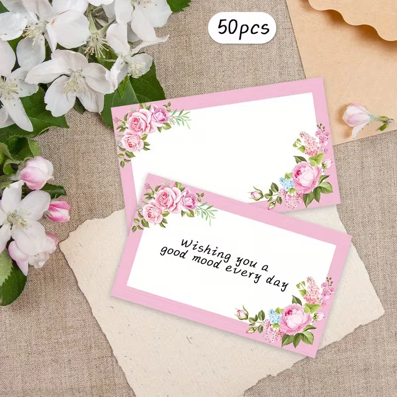 

50pcs Vintage floral cards sign dusty pink pattern blank cards,Business Cards,for Graduations,party and Personalized Gifts