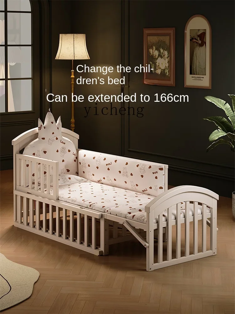 Crib Solid Wood European-Style Portable Multi-Functional Splicing Bed Cradle Newborn Baby Child Splicing Bed
