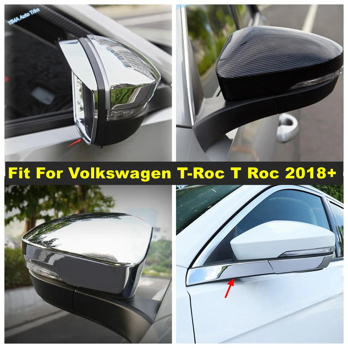 Auto Styling Rearview Mirror Protect Stripes Streamer Cover Trim For Volkswagen T-Roc T Roc 2018 - 2023 ABS Chrome Accessories