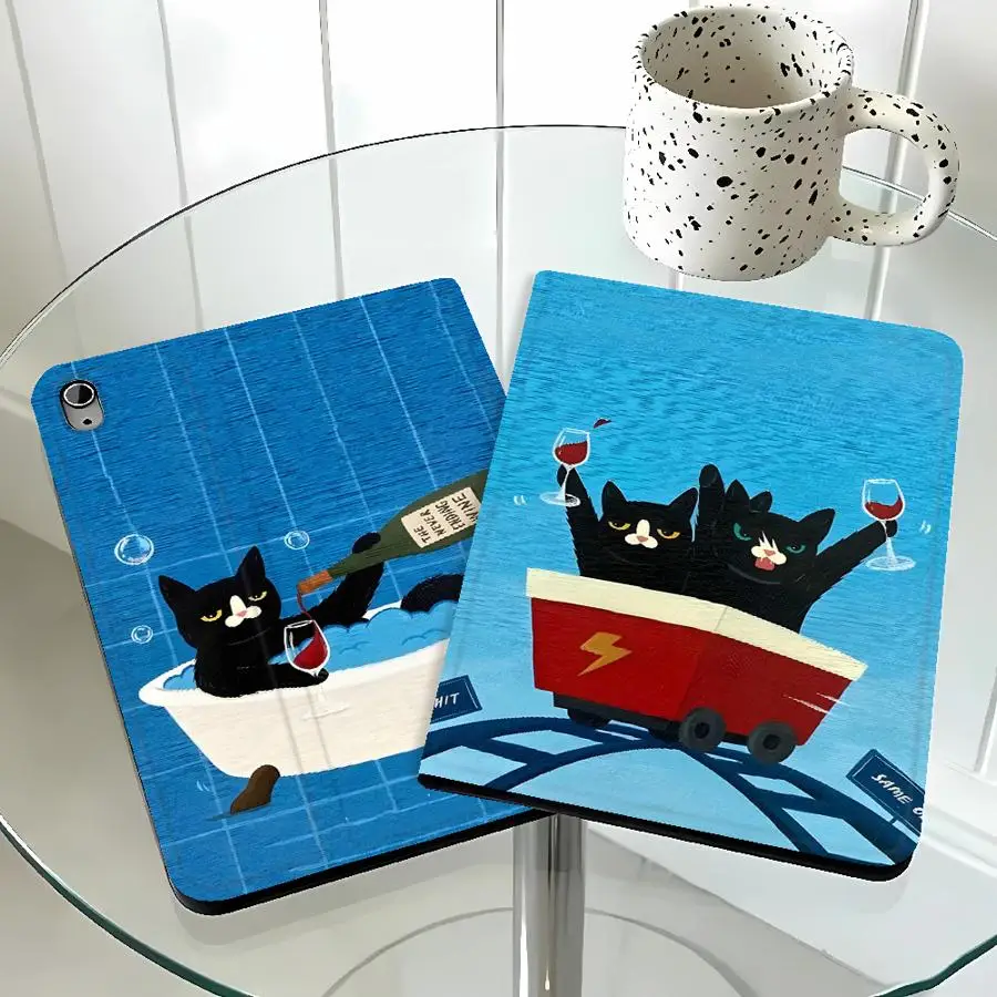 Creative Cat Drinking Alcohol Cute Case for Samsung Galaxy Tab A9Plus S10 Plus S10FE S9 FE A11 A7 Lite S11 S9+ S10 Lite S7 S8+