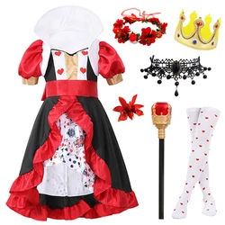 Kids Alice Cosplay Fantasy Dress Children Poker Queen Costume Girls Carnival Halloween Birthday Party Charm Masquerade Clothes
