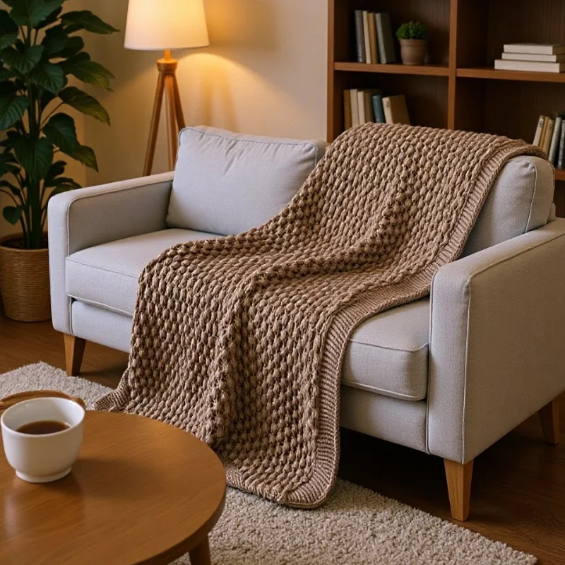 Handmade Chunky Knitted Blanket Tightness Braided Throw Blanket Chenille Stick Knitted Sofa Blanket